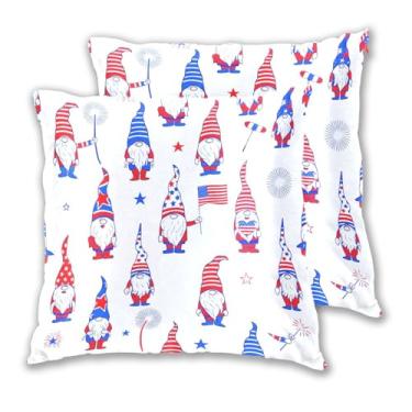 Imagem de Joitme Conjunto de 2 capas de almofadas fofas de desenho animado com bandeira americana, decoração de casa, quarto, 40,6 x 40,6 cm, 2 peças
