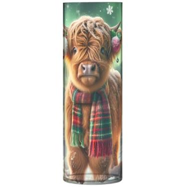 Imagem de Vasos de plástico e vasos cilíndricos de Natal Highland Cow para decoração floral moderna de mesa, 30 x 9,9 cm