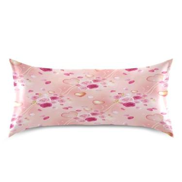 Imagem de Blueangle Fronha de cetim refrescante para cabelo e pele, fronha rosa dos namorados, tamanho king 50,8 x 101,6 cm com fecho de envelope (880)