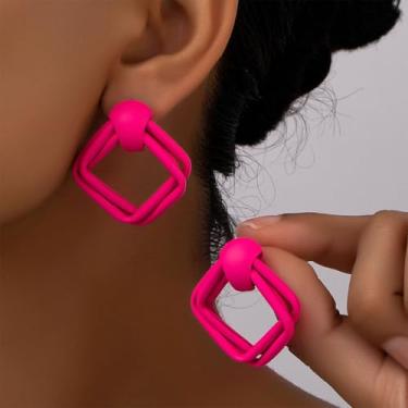 Imagem de Brincos geométricos quadrados para mulheres, minimalistas, leves, hipoalergênicos, acessórios modernos, Medium, Liga de aço, Sem pedra preciosa