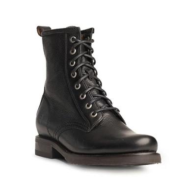 Imagem de Frye Botas de combate femininas Veronica feitas de couro italiano vintage polido à mão com construção Goodyear Welt e forro de couro – 15,5 cm de altura do cano, Preto (couro cubano), 6