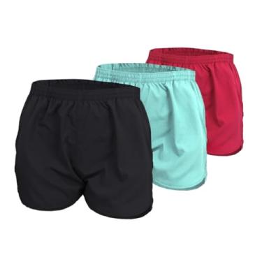 Imagem de 3 Bermudas Tactel Feminina Academia (M, Rosa-Preto-Verde Claro)