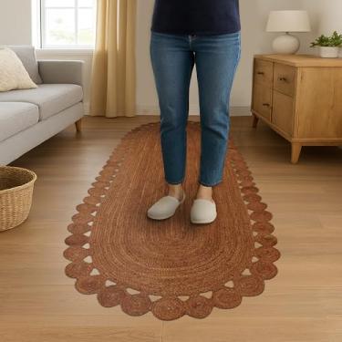 Imagem de CASAVANI Corredor oval Kilim Runner 2,6 x 20,3 cm sólido padrão marrom trançado à mão juta grossa 0,7 cm tecido à mão interior exterior tapetes de trama plana natural para corredor, entrada, sala de