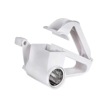 Imagem de Ralador de Queijo Manual com Manivela 14cm – Lâminas em Aço Inox, Pegada Ergonômica, Ideal para Parmesão, Mussarela, Chocolate, Nozes e Castanhas – Premium Branco