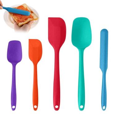 Imagem de Conjunto de 5 espátulas de silicone, espátulas de borracha de grau alimentício para assar, cozinhar e misturar, resistente ao calor, antiaderente, lavável na lava-louças (mistura de cores)