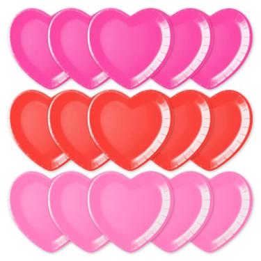 Imagem de Peclek 48 peças de pratos de papel em forma de coração de 22 cm – vermelho, rosa claro e rosa pratos descartáveis para jantares românticos, casamentos, noivados e celebrações dos namorados