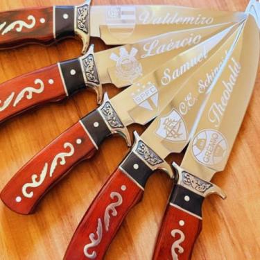 Imagem de Faca para Churrasco Personalizada em Aço Inox Super Luxo 30cm – Faca de Churrasqueiro com Cabo de Madeira e Gravação de Nome ou Time(Nome+EscudoTime)