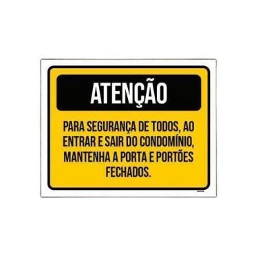 Imagem de Kit 10 Placa Atenção Segurança Porta Portões Fechados - Sinalizo.Com