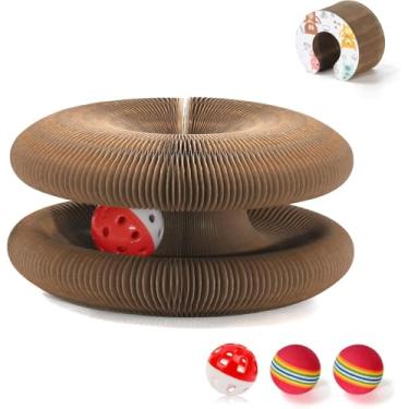 Imagem de Magic Organ Placa arranhadora para gatos com 3 bolas, brinquedo sanfonado reciclável dobrável