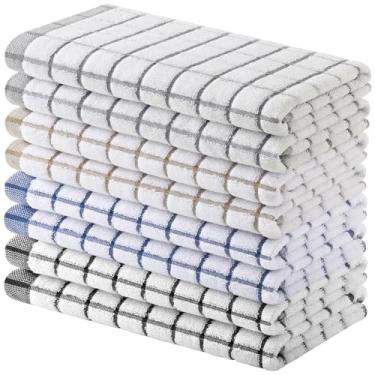 Imagem de Homaxy Toalhas de cozinha premium (40,6 cm x 71,1 cm, pacote com 8), panos de prato grandes de algodão fiado anel, toalhas de mão de cozinha macias super absorventes, azul marinho/cinza/castanho/preto