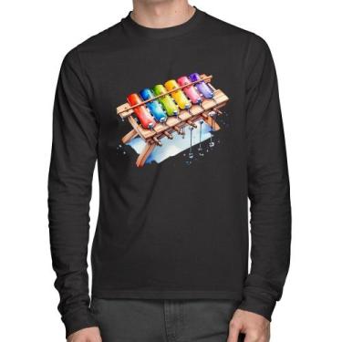 Imagem de Camiseta Algodão Xilofone Manga Longa - Foca na Moda, Preto, P