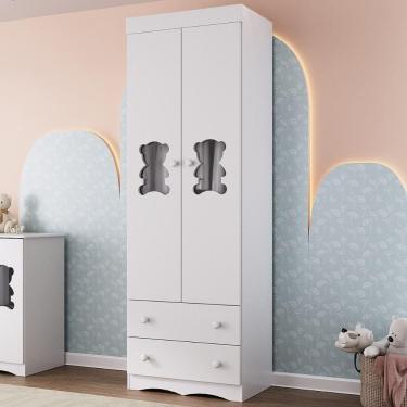 Imagem de Guarda-roupa Infantil 62cm 2 Portas Com Vidro E 2 Gavetas Doçura Multimóveis Mp4491 Branco Branco
