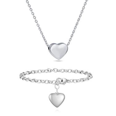 Imagem de LXBQYSTO Colar feminino com inicial de nome de coração de 3 peças, pulseira, brincos, conjunto de joias de aço inoxidável letras A-Z, K, Aço inoxidável, Sem Pedra Preciosa