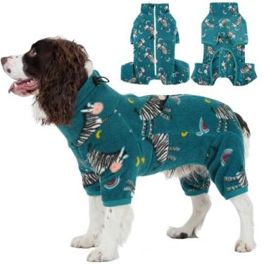 Imagem de ROZKITCH Pijama de cachorro para raças grandes, pulôver de lã macia, à prova de vento, quente, frio, colete com zíper reflexivo, macacão, roupas para cães médios, zebra, G