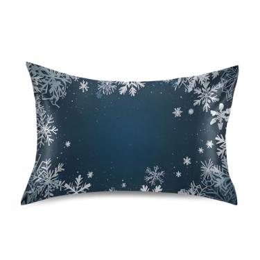 Imagem de Blueangle Fronha de cetim com flocos de neve caindo para cabelo e pele, fronha de seda, tamanho Queen (51 x 76 cm) - Capas de almofada de cetim com fecho de envelope (12)