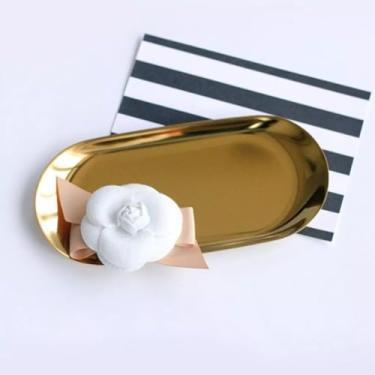 Imagem de Kit 2 Bandeja Aco Inoxidavel Luxo Decorativa para Jóias Alimentos Dourado(1pc)