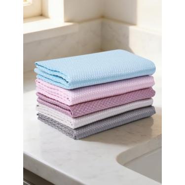 Imagem de Pacote com 5 toalhas de microfibra para carros, vidro, pano de limpeza de trama waffle reutilizável para casa, cozinha, oficinas, toalha de prato de microfibra absorvente sem fiapos, cor mista, 25 ×