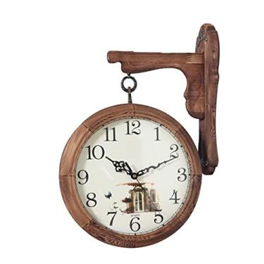 Imagem de AkosOL Relógio de parede de 35,5 cm, silencioso, redondo, sem tique-taque, de madeira maciça, relógio de parede retrô para sala de estar, quartos, cozinha, relógios de parede para sala de estar (uma