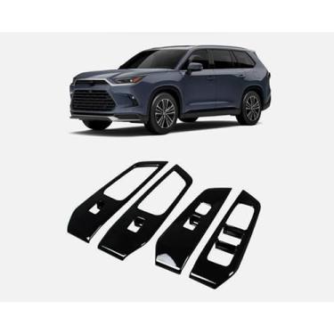 Imagem de GZBFTDH Capa de painel de interruptor de janela de porta para Toyota Grand Highlander 2024 2025 2026 acessórios capa de interruptor de janela acabamento de botão de interruptor de janela (preto)