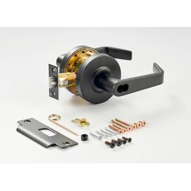 Imagem de SUMBIN Fechadura de porta com trava cilíndrica de núcleo intercambiável, grau 2 / UL 3H taxa de incêndio para edifícios públicos ou comerciais em acabamento preto fosco