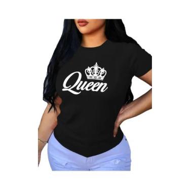 Imagem de Camiseta Feminina De Manga Curta Com Estampa De Letras E Coroa, Gola R