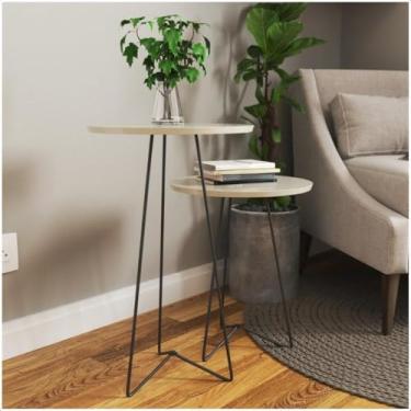 Imagem de Kit 2 Mesas de Cabeceira Industrial com Pés de Ferro Preto e Mesinha de Cabeceira Moderna