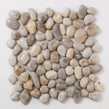 Imagem de Kit 1m² Pastilha de Pedras Naturais Seixos 30cm X 30cm Bege