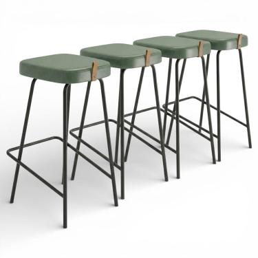 Imagem de Kit 04 Banquetas Altas Cozinha e Área Gourmet Vik Estofada Couríssimo Verde - Desk Design