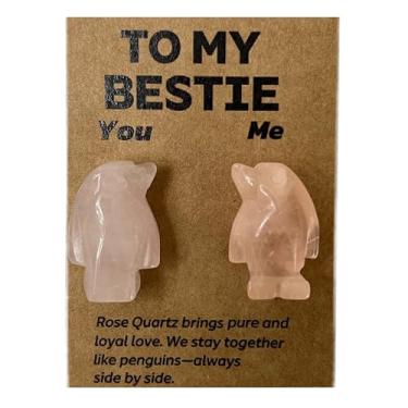 Imagem de Jvuessieye Pedra de quartzo rosa pinguim melhor amigo presentes para ele, seu namorado, namorada, amante, irmã, mãe, marido, esposa (rosa - cinza)
