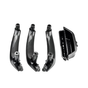 Imagem de Compatível com bmw f25 f26 x3 x4 2011-2017 preto bege cor de fibra de carbono porta lateral esquerda interior alça puxar guarnição(RHD 4Pcs Carbon)