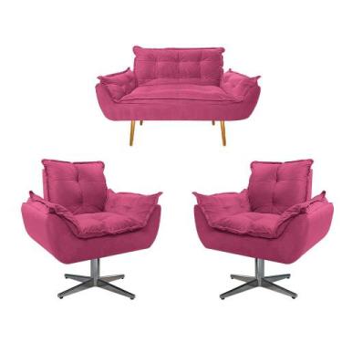 Imagem de Kit Namoradeira e 02 Poltronas Opala Base Giratória de Metal Sintético