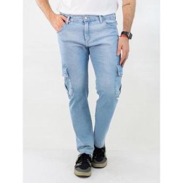 Imagem de Calça Masculina Jeans Bolso Cargo Delavê Elastano Anticorpus-Masculino