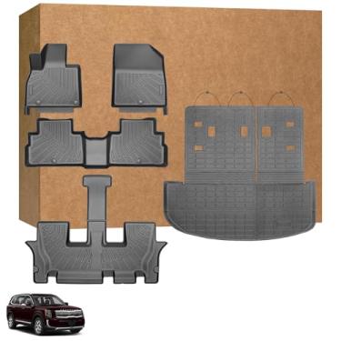Imagem de Tapetes para Kia Telluride 2020 2021 2022 2023 2024 2025 7/8 assentos, TPE TPE antiderrapante verão inverno proteção para todos os climas, forro de piso de ajuste personalizado, tapete de encosto e
