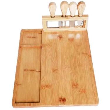 Imagem de Kit Tábua De Queijos E Frios Para Servir Em Bambu Com Facas - Neoimp