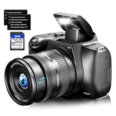 Imagem de Câmeras digitais 4K para fotografia - zoom óptico de 12x com WiFi e controle de aplicativo, câmera vlogging de 72 MP com tela flip de 180°, câmera fotográfica com foco automático, 2 baterias, cartão