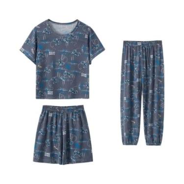 Imagem de Conjunto De Pijamas De Verão Para Crianças Com 3 Peças, Camiseta De Ma