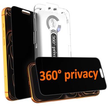 Imagem de AnyEnjoy Pacote com 2 para iPhone 17 Pro Max 360° Protetor de tela de privacidade em todos os ângulos, cobertura total, filme de vidro temperado anti-espião, dureza 9H, fácil instalação, sem bolhas