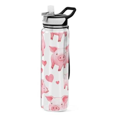 Imagem de xigua Garrafa de água para porcos aquarela, com tampa de palha, transparente, à prova de vazamento, academia, academia, viagens, 940 ml