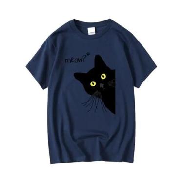 Imagem de Camiseta Masculina De Algodão Com Estampa De Gato Preto, Camiseta Casu