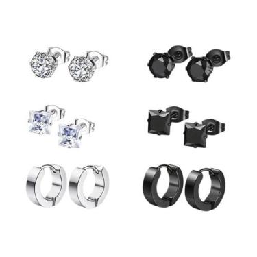 Imagem de 12 pares populares de brincos pretos e prateados, brincos de aço inoxi