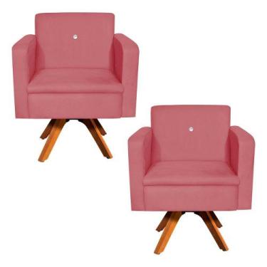 Imagem de Kit 02 Poltronas Giratória Emília Suede com Strass Base Madeira MM30 D