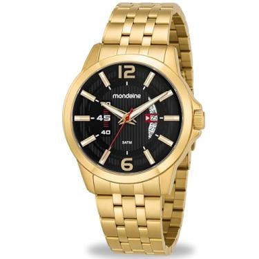Imagem de Relógio Mondaine Masculino Analógico De Pulso Dourado Preto Quartz Pulseira Em Aço Inoxidável Brilha No Escuro Calendário Prova D'água 50 Metros