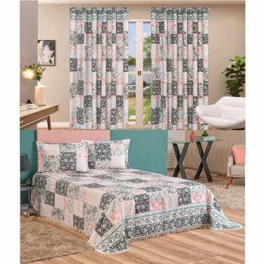Imagem de Kit Belline Colcha Casal Queen + Cortina 3 Metros 4 Peças - Salmão