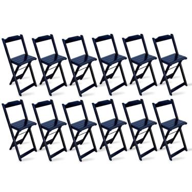Imagem de Kit 12 Cadeiras Bistrô Dobrável Madeira Preta - Cor: Preto