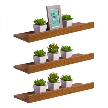 Imagem de Kit 3 Prateleiras Porta Quadros 90 x 15cm Freijó Invisível