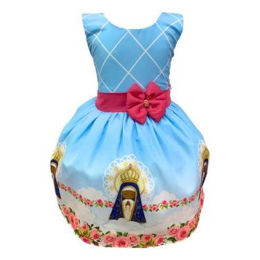 Imagem de Vestido Infantil Batizado Nossa Senhora Azulaniversário Luxo - Bento E