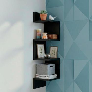 Imagem de Prateleira De Canto Suspensa Decorativa Estante Livros - Kelan, Preto