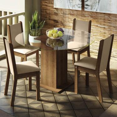 Imagem de Conj. Mesa Tampo De Vidro 4 Cadeiras Rustic/Crema/bege
