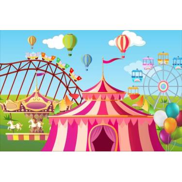 Imagem de Painel de Lona Circo Roda Gigante e Montanha Russa - Fabrika de Festa,