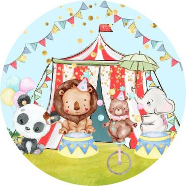 Imagem de Painel De Lona Redondo Circo Aquarela Espetáculo dos Bichos - Fabrika 